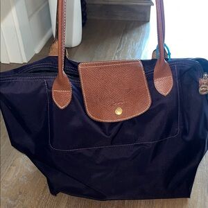 Longchamp Navy and Brown Tote Bag